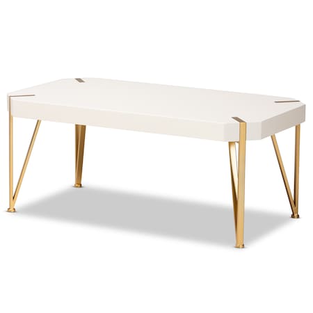 Baxton Studio Kassa Contemporary Glam and Luxe Brushed Gold Metal and White Finished Wood Coffee Table 181-11312-Zoro